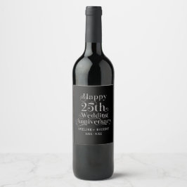 Glücklicher 25. Hochzeitstag Silbertypografie Weinetikett