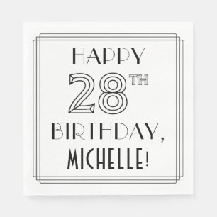 GLÜCKLICHER 28. GEBURTSTAG; Art-Déco-Stil; Individ Serviette