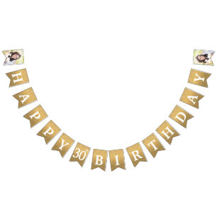 Glücklicher 30. Geburtstag Foto Gold Glitzer Wimpelkette