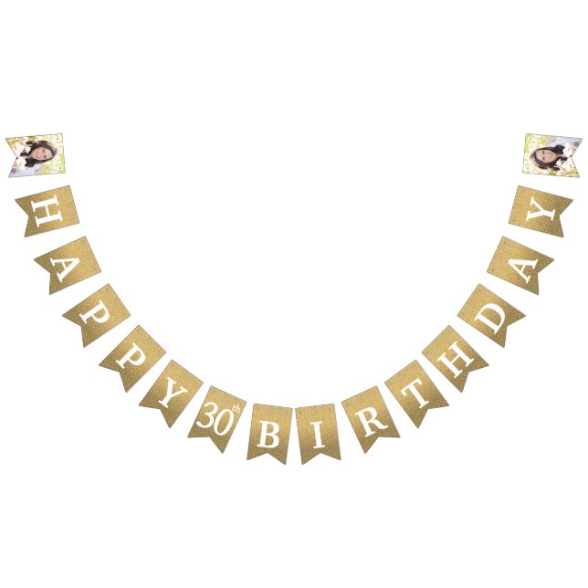 Glücklicher 30. Geburtstag Foto Gold Glitzer Wimpelkette (Alle)