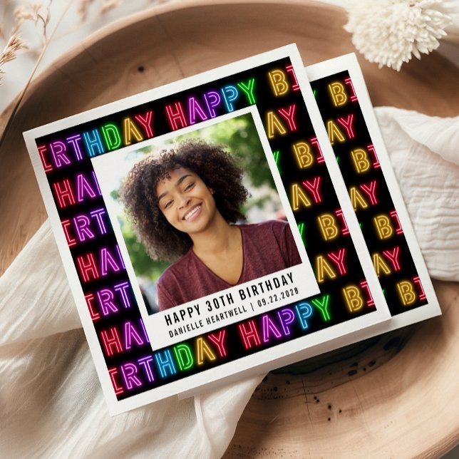 Glücklicher 30. Geburtstag Foto Regenbogenneon Serviette (Von Creator hochgeladen)