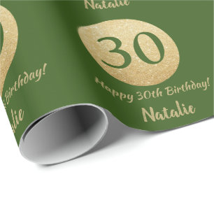 Glücklicher 30. Geburtstag Grün und Gold Glitzer Geschenkpapier
