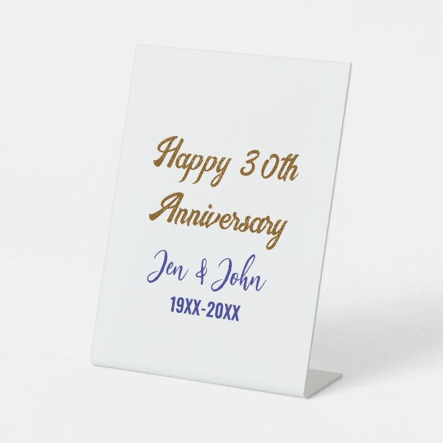 Glücklicher 30. Hochzeitstag königsblauer Golden s Sockelschild (Vorderseite)