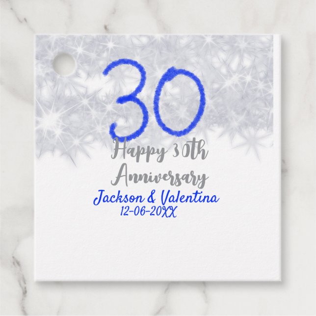Glücklicher 30. Hochzeitstag Silberblauer Glitzer Geschenkanhänger (Vorderseite)