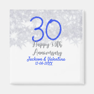 Glücklicher 30. Hochzeitstag Silberblauer Glitzer Magnet