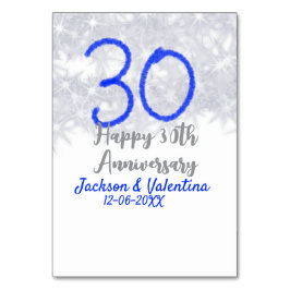 Glücklicher 30. Hochzeitstag Silberblauer Glitzer Tischnummer