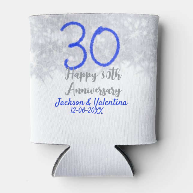 Glücklicher 30. Hochzeitstag silberner blauer Glit Dosenkühler (Vorderseite)