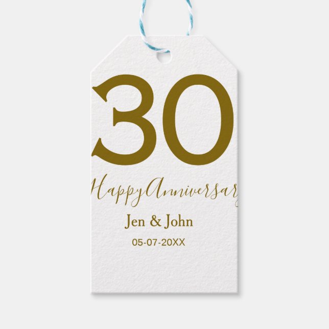 Glücklicher 30-jähriger Jubiläumsname Datum golden Geschenkanhänger (Vorderseite)