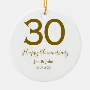Glücklicher 30-jähriger Jubiläumsname Datum golden Keramik Ornament