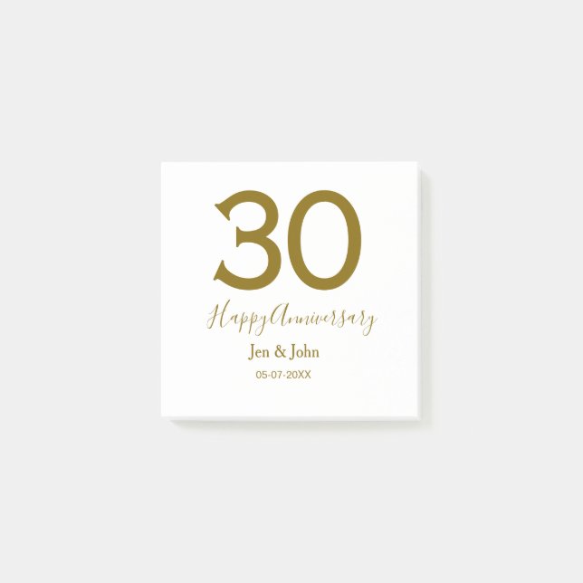 Glücklicher 30-jähriger Jubiläumsname Datum golden Post-it Klebezettel (Vorderseite)