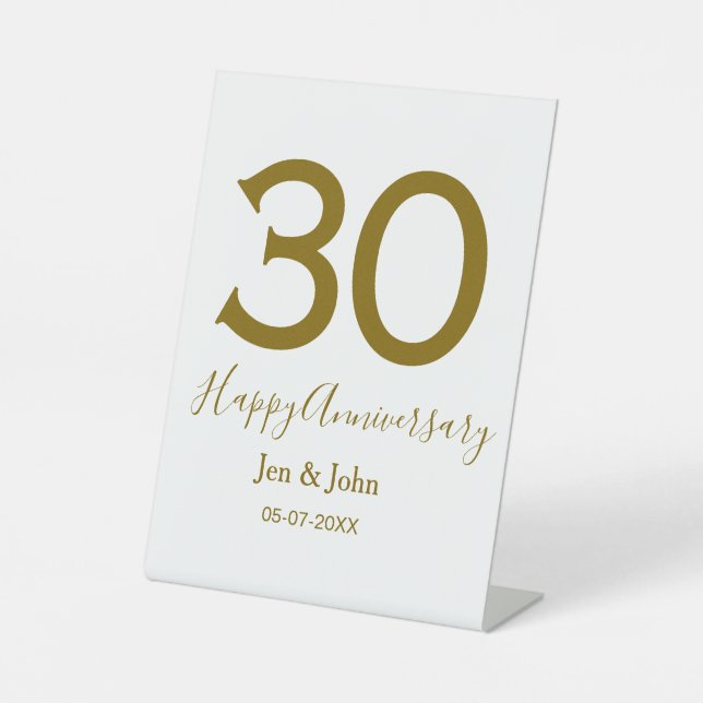 Glücklicher 30-jähriger Jubiläumsname Datum golden Sockelschild (Vorderseite)