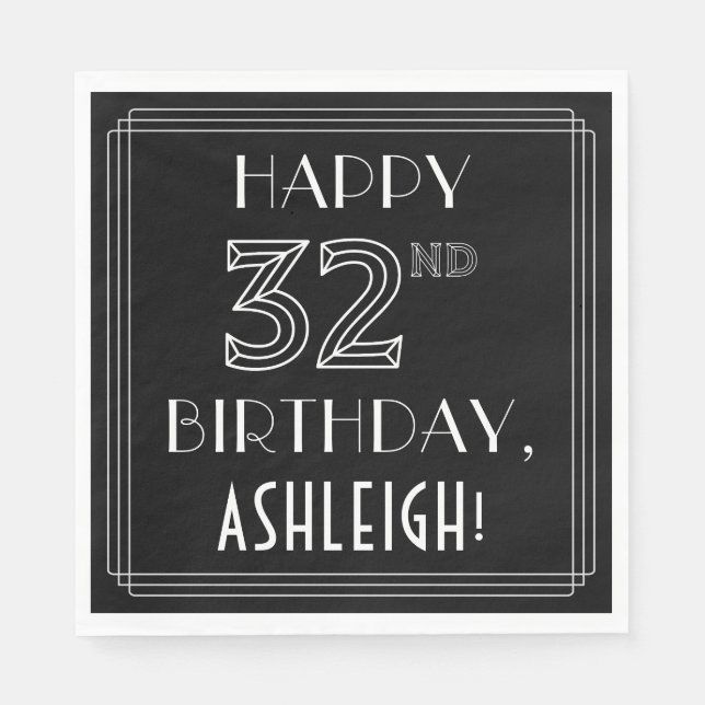 GLÜCKLICHER 32. GEBURTSTAG; Art-Déco-Stil; Individ Serviette (Vorderseite)