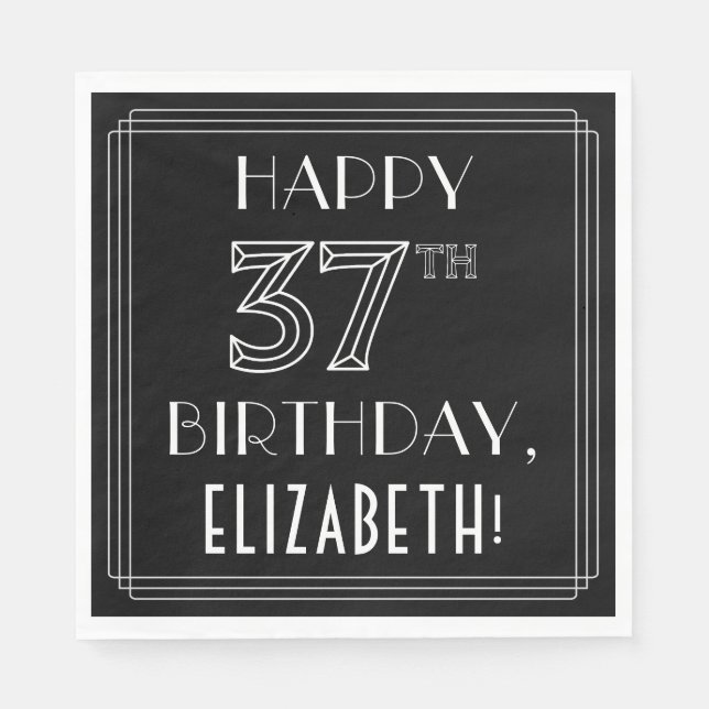 GLÜCKLICHER 37. GEBURTSTAG; Art-Déco-Stil; Individ Serviette (Vorderseite)