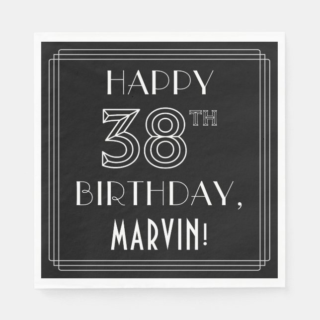 GLÜCKLICHER 38. GEBURTSTAG; Art-Déco-Stil; Individ Serviette (Vorderseite)