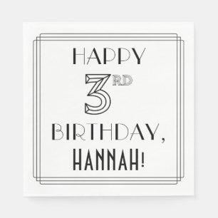 GLÜCKLICHER 3. GEBURTSTAG; Art-Déco-Stil; Individu Serviette