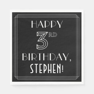 GLÜCKLICHER 3. GEBURTSTAG; Art-Déco-Stil; Individu Serviette
