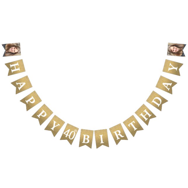 Glücklicher 40. Geburtstag Foto Gold Glitzer Wimpelkette (Alle)