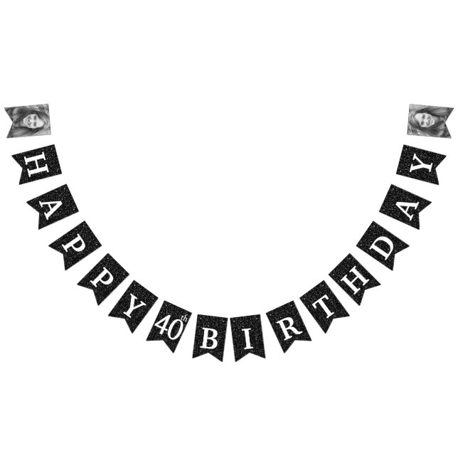 Glücklicher 40. Geburtstag Foto Schwarzer Glitzer Wimpelkette (Alle)