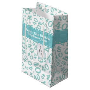 Glücklicher 40. Geburtstag Zahlenmuster Aquamarin/ Kleine Geschenktüte