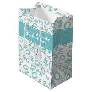 Glücklicher 40. Geburtstag Zahlenmuster Aquamarin/ Mittlere Geschenktüte