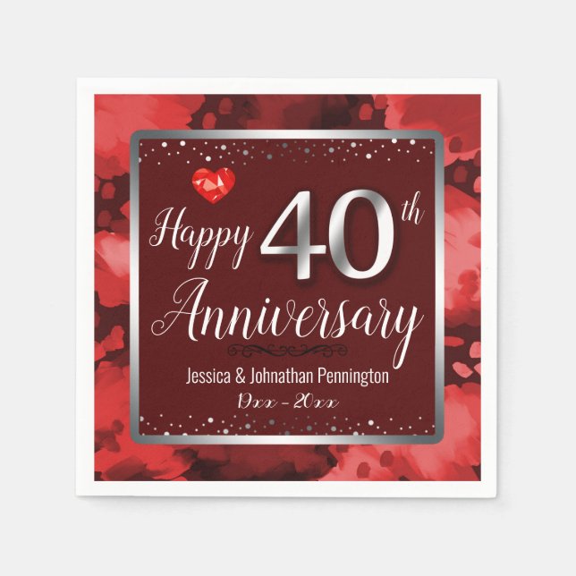 Glücklicher 40. Hochzeitstag Serviette (Vorderseite)