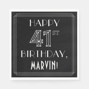 GLÜCKLICHER 41. GEBURTSTAG; Art-Déco-Stil; Individ Serviette