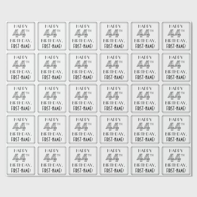 GLÜCKLICHER 44. GEBURTSTAG; Art-Déco-Stil; Individ Geschenkpapier (Saum)