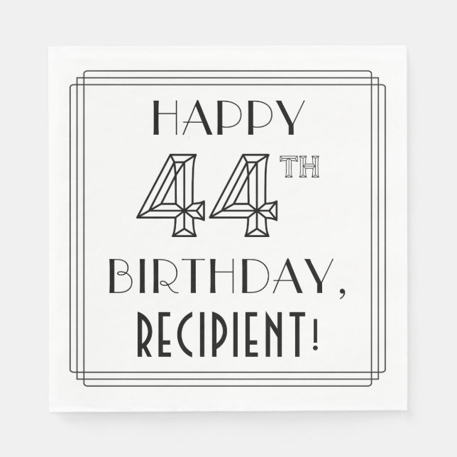 GLÜCKLICHER 44. GEBURTSTAG; Art-Déco-Stil; Individ Serviette (Vorderseite)