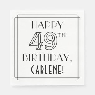 GLÜCKLICHER 49. GEBURTSTAG; Art-Déco-Stil; Individ Serviette