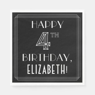 GLÜCKLICHER 4. GEBURTSTAG; Art-Déco-Stil; Individu Serviette