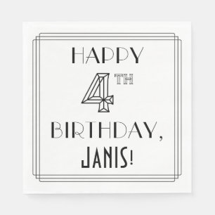 GLÜCKLICHER 4. GEBURTSTAG; Art-Déco-Stil; Individu Serviette