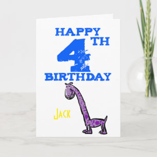 Glücklicher 4. Geburtstag Cartoon Dinosaurier - Ju Karte