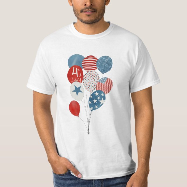 Glücklicher 4. Juli Aquarellballons T-Shirt (Vorderseite)