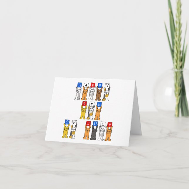 Glücklicher 4. Juli Cartoon Katzen Karte (Vorderseite)