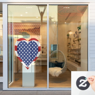 Glücklicher 4. Juli Herz mit US Flagge Fensteraufkleber