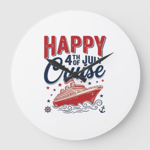 Glücklicher 4. Juli Kreuzfahrt Vintage Patriotisch Große Wanduhr
