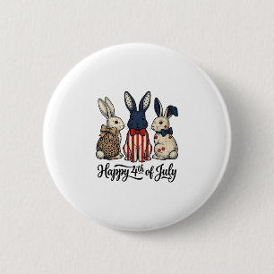 Glücklicher 4. Juli Patriotischer Hasen-Shirt-Desi Button