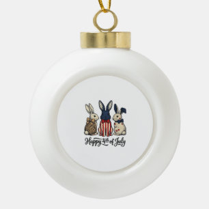 Glücklicher 4. Juli Patriotischer Hasen-Shirt-Desi Keramik Kugel-Ornament