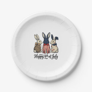Glücklicher 4. Juli Patriotischer Hasen-Shirt-Desi Pappteller