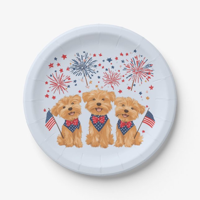 Glücklicher 4. Juli Yorkie Hunde Pappteller (Vorderseite)