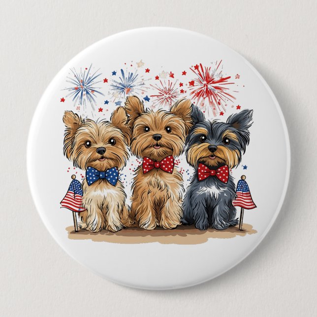 Glücklicher 4. Juli Yorkshire Terrier Dogs Button (Vorderseite)