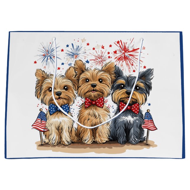 Glücklicher 4. Juli Yorkshire Terrier Dogs Große Geschenktüte (Vorderseite)
