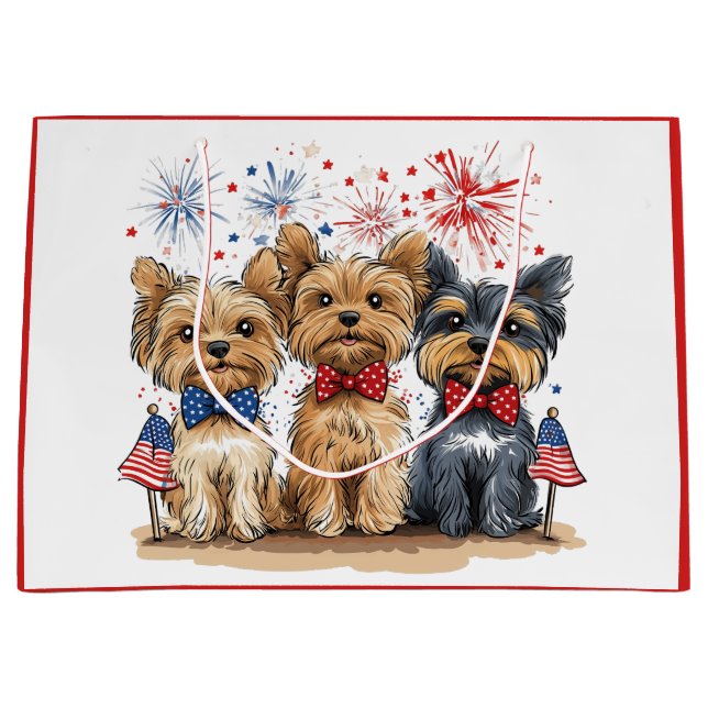 Glücklicher 4. Juli Yorkshire Terrier Dogs Große Geschenktüte (Vorderseite)