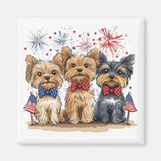 Glücklicher 4. Juli Yorkshire Terrier Dogs Magnet (Vorne)
