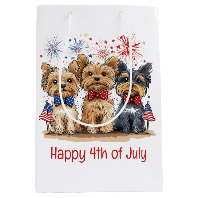 Glücklicher 4. Juli Yorkshire Terrier Dogs Mittlere Geschenktüte (Vorderseite)
