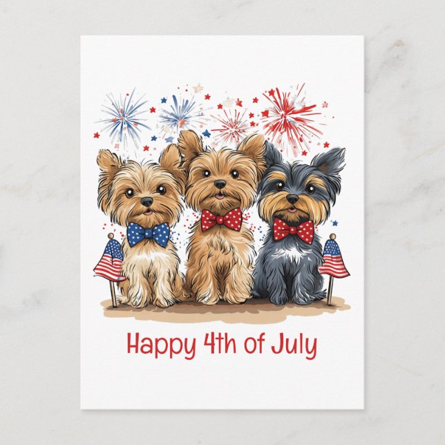 Glücklicher 4. Juli Yorkshire Terrier Dogs Postkarte (Vorderseite)