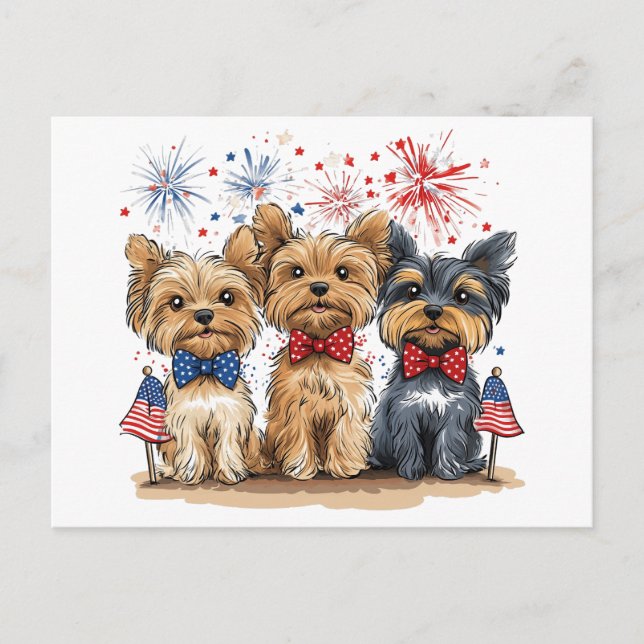 Glücklicher 4. Juli Yorkshire Terrier Dogs Postkarte (Vorderseite)