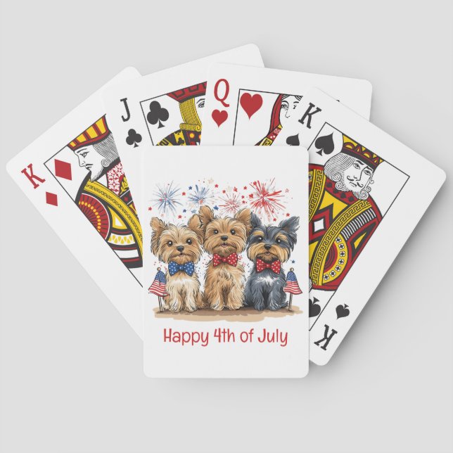 Glücklicher 4. Juli Yorkshire Terrier Dogs Spielkarten (Rückseite)