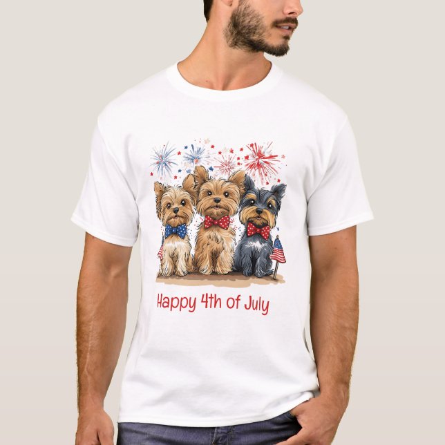 Glücklicher 4. Juli Yorkshire Terrier Dogs T-Shirt (Vorderseite)