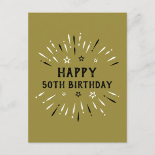 Glücklicher 50. Geburtstag Feuerwerk Gold Schwarz Postkarte